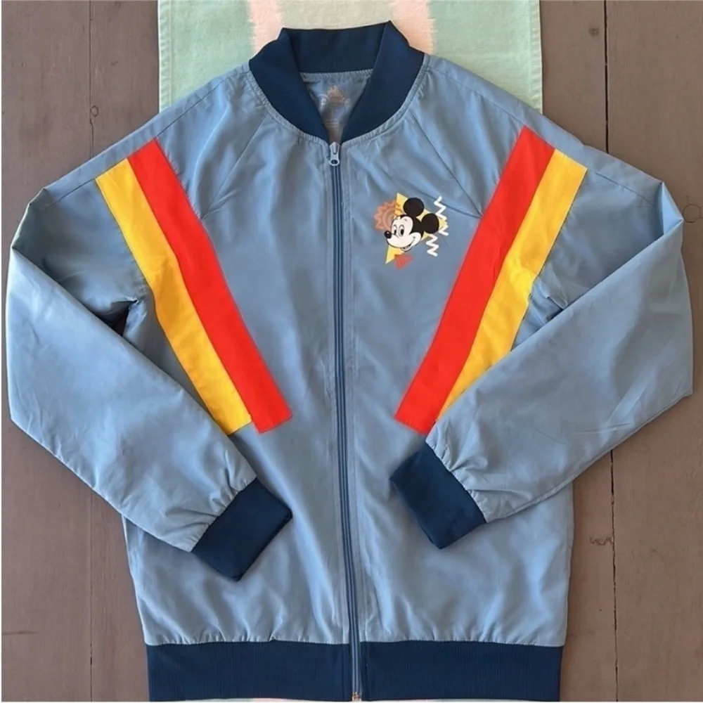 Disney Mickey Mouse Retro Windbreaker Jacket Blue Stripe Small - Picture 3 of 10